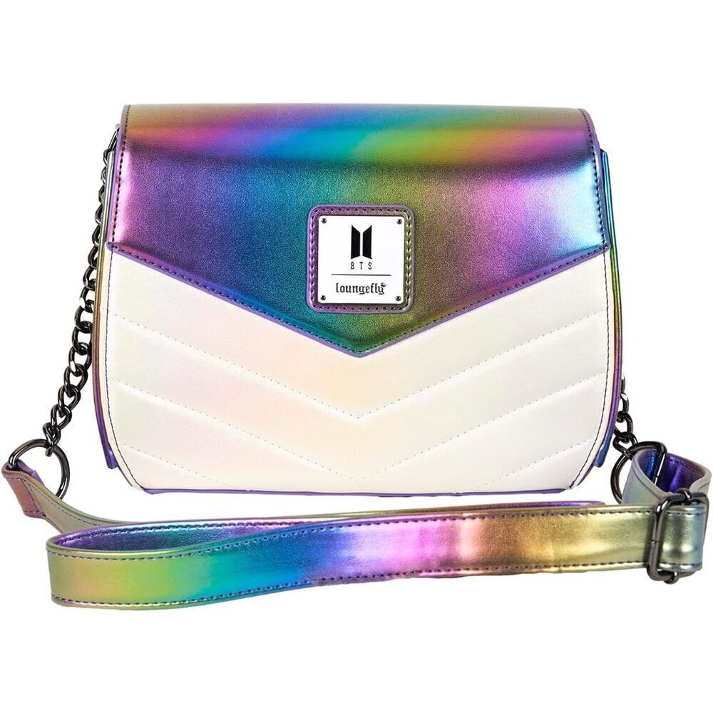 BTS Crossbody Bag Vegan Leather Adjustable Iridescent Rainbow Stylish